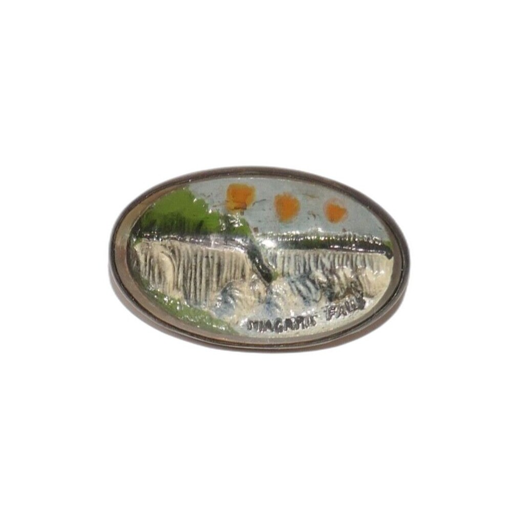Niagara Falls Scene Reverse Painted Crystal Sterling Pin